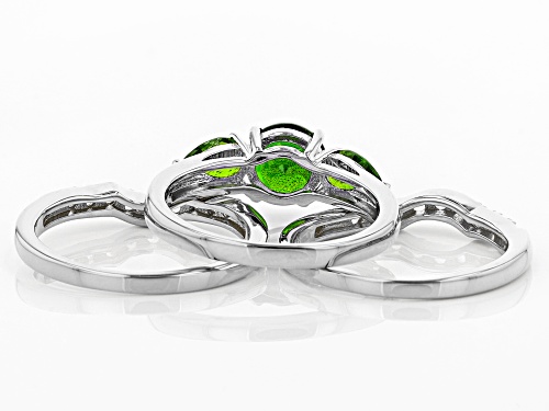 1.95ctw Chrome Diopside & .60ctw White Topaz Rhodium Over Silver Ring and 2 Ring Wraps 3-Piece Set - Size 7