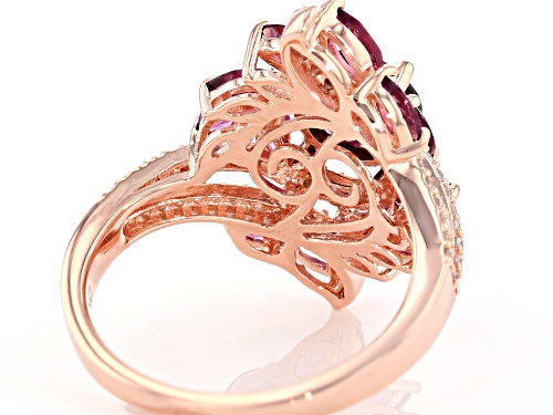 2.56ctw Raspberry Color Rhodolite & .41ctw White Zircon 18k Rose Gold Over Silver Ring - Size 9