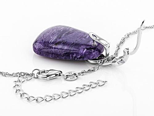 26x19mm Free-Form Charoite Rhodium Over Silver Enhancer With Chain