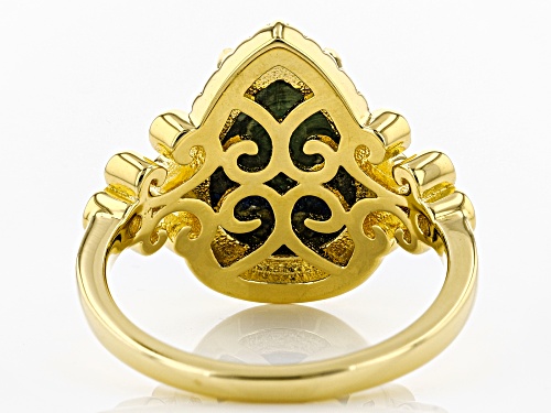 14x10mm Pear Shape Azurmalachite & .16ctw White Topaz 18k Yellow Gold Over Sterling Silver Ring - Size 10