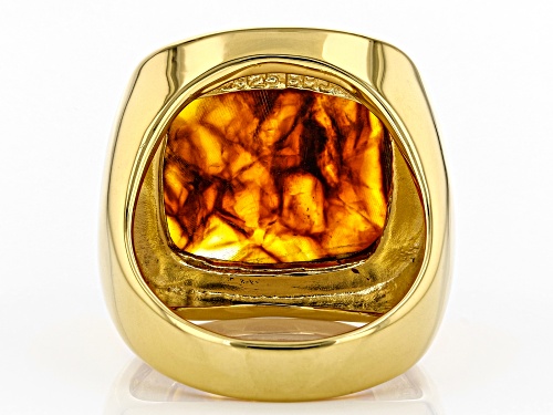 18X18MM SQUARE CABOCHON AMBER 18K YELLOW GOLD OVER STERLING SILVER RING - Size 8