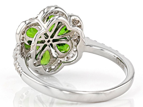 1.12ctw Chrome Diopside and .57ctw White Zircon Rhodium Over Sterling Silver Ring - Size 6
