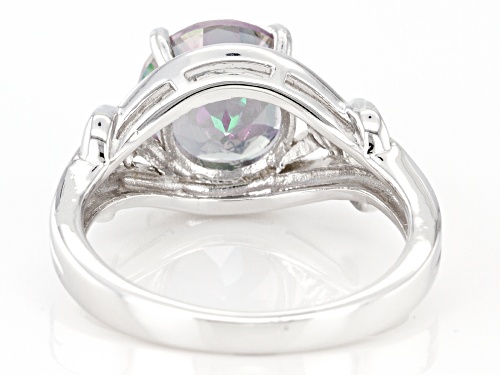 2.93ct Round Mystic Fire® Green Topaz Rhodium Over Sterling Silver Solitaire Ring - Size 8