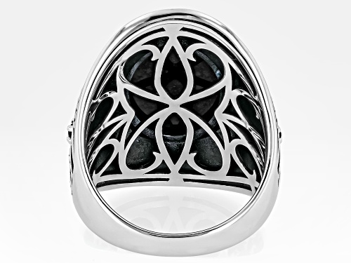 8.57ct Oval And 0.65ctw Round Black Spinel Rhodium Over Sterling Silver Ring - Size 6