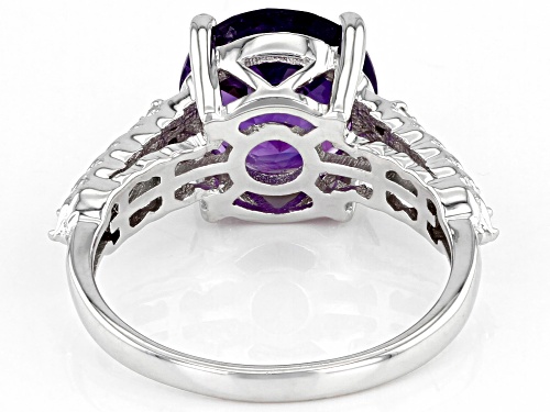 2.03ct Round African Amethyst and 0.03ctw White Diamond Accent Rhodium Over Sterling Silver Ring - Size 9