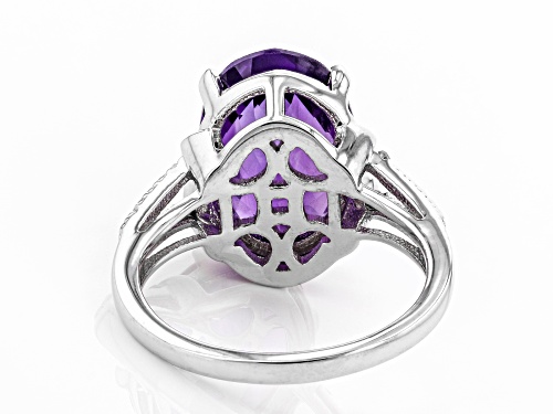4.88ct Amethyst and 0.02ctw White Diamond Accent Rhodium Over Sterling Silver Ring - Size 7