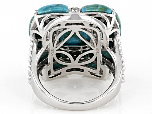 Free-Form Turquoise With 0.28ctw White Zircon Rhodium Over Sterling Silver Ring - Size 7