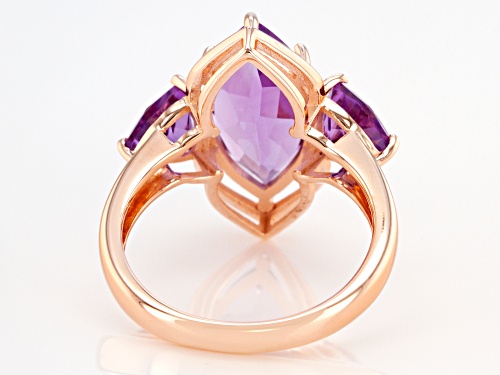 3.40ct Marquise And 1.20ctw Trillion Lavender Amethyst 18K Rose Gold Over Sterling Silver Ring - Size 7
