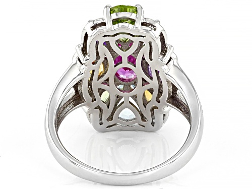 3.74ctw Mixed shapes Multi Gem With 0.01ctw Diamond Accent Rhodium Over Sterling Silver Ring - Size 8