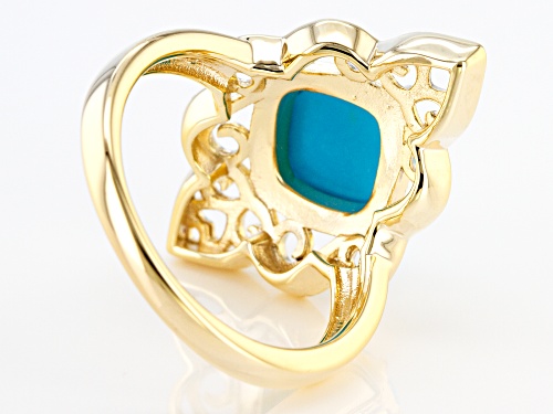 8X8mm Square Cushion Sleeping Beauty Turquoise 18K Yellow Gold Over Sterling Silver Two Tone Ring - Size 8