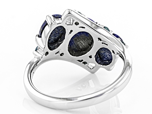 8x6mm & 7x5mm Oval Lapis Lazuli And .15ctw London Blue Topaz Rhodium Over Silver Ring - Size 7