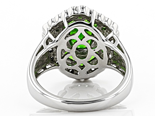 1.95cw Mixed Shape Chrome Diopside and .46ctw Round White Zircon Rhodium Over Silver Ring - Size 9