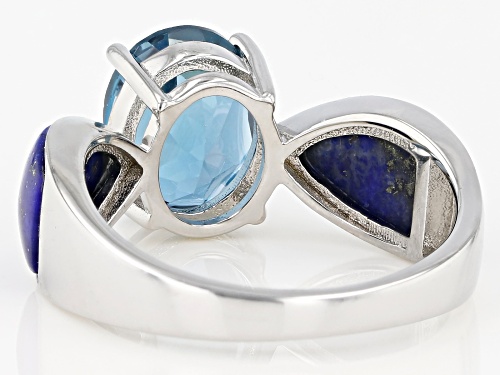 2.76ct Oval London Blue Topaz With Free-Form Lapis Lazuli Rhodium Over Silver Ring - Size 7