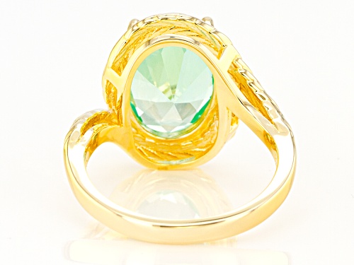 5.03ct Oval Lab Created Green Spinel 18k Yellow Gold Over Silver Solitaire Ring - Size 8
