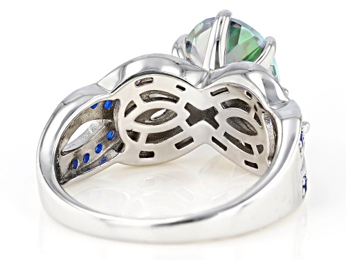 4.28ctw Oval Northern Lights™ Quartz & Mixed Shape Russian Chrome Diopside Rhodium Over Silver Ring - Size 8