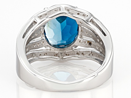3.74ct Oval London Blue Topaz With .20ctw Zircon Rhodium Over Sterling Silver Ring - Size 9