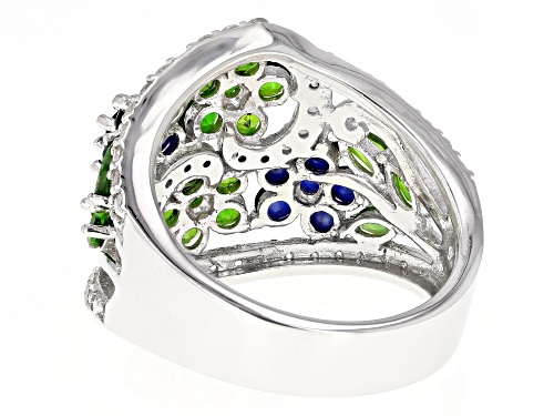 1.19ctw Chrome Diopside With .94ctw Blue Sapphire And .57ctw Zircon Rhodium Over Silver Ring - Size 8