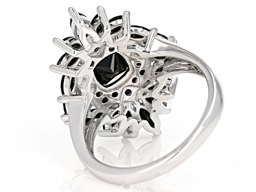 2.19CTW SQUARE CUSHION, ROUND AND  MARQUISE BLACK SPINEL RHODIUM OVER STERLING SILVER RING - Size 7