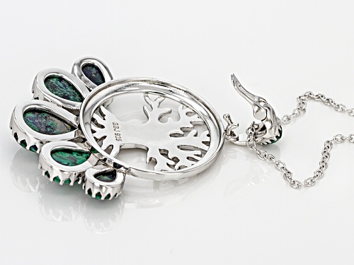 Pear Shape And Trillion Cabochon Azurmalachite Silver Tree Of Life Enhancer/Pendant With Chain