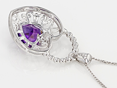 1.45ct Heart Shape Uruguay Amethyst With .03ctw White Topaz Sterling Silver Pendant With Chain