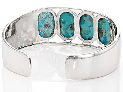 20x12.50mm Rectangular Cushion Blue Turquoise Rhodium Over Sterling Silver Cuff Bracelet - Size 8