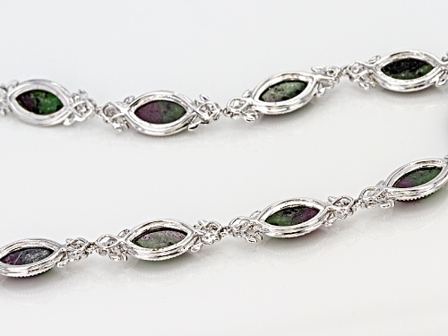 10x5mm Marquise Cabochon Ruby Zoisite And .61ctw Marquise White Zircon Silver Bracelet - Size 8