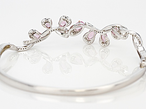 2.13ctw Oval Pink Spinel And .74ctw Round White Zircon Sterling Silver Bangle Bracelet - Size 7.5