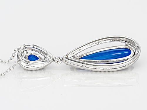 2.35ctw Pear Shape Lab Created Blue Spinel With .68ctw White Zircon Silver Pendant With Chain
