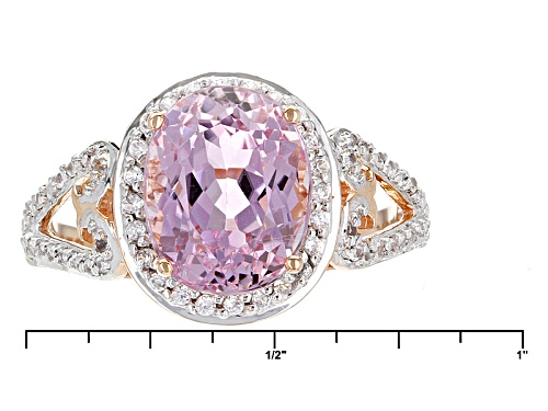 2.70ct Oval Pink Kunzite With .27ctw Round White Zircon 10k Rose Gold Ring. - Size 8