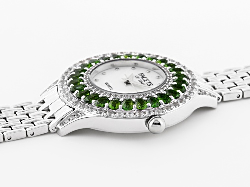 Facets Of Time™ Chrome Diopside White Zircon Mop Dial Sterling Silver Watch