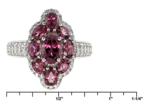 1.89ctw Oval And Pear Shape Grape Color Garnet With .24ctw Round White Zircon 10k White Gold Ring - Size 8