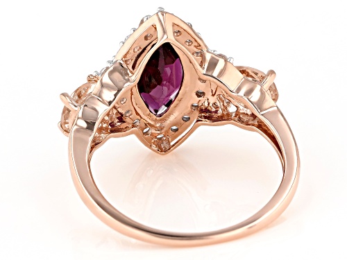 1.87ct Grape Color Garnet With 1.15ctw Cor-De-Rosa Morganite™ And White Zircon 10k Rose Gold Ring - Size 6