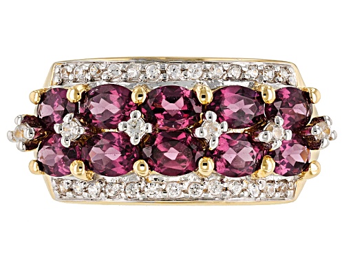 1.96Ctw Oval Grape Color Garnet With .20Ctw Round White Zircon 10K Yellow Gold Band Ring - Size 9