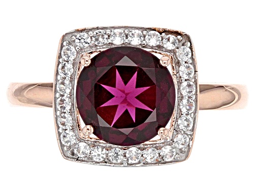 2.04ct Round Grape Color Garnet With .30ctw Round White Zircon 10k Rose Gold Ring. - Size 8