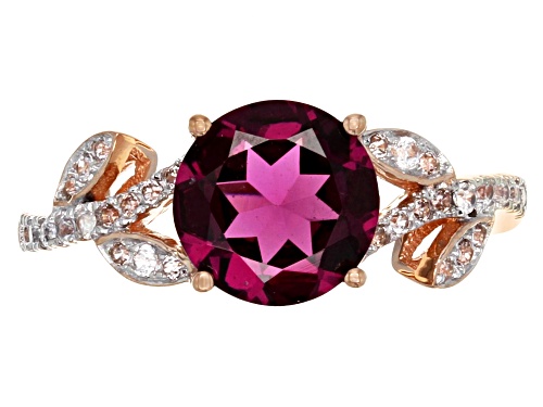 2.12ct Round Grape Color Garnet With .19ctw Round White Zircon 10k Rose Gold Ring. - Size 9