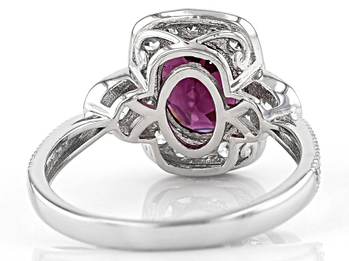1.86ct Oval Grape Color Garnet With .61ctw Round White Zircon Rhodium Over 10k White Gold Ring - Size 7