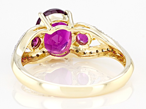 1.86ctw Oval & Round Grape Color Garnet With .07ctw Round White Diamond Accent 10k Yellow Gold Ring - Size 7