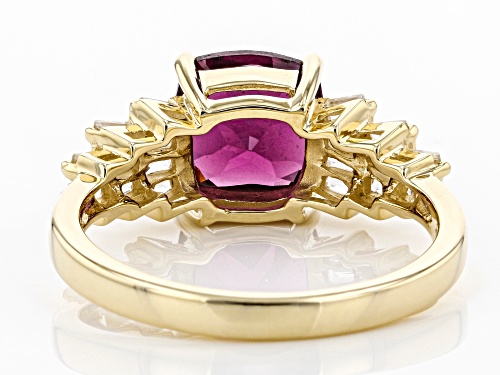 2.14ct Square Cushion Grape Color Garnet & .46ctw Tapered Baguette White Zircon 10k Yellow Gold Ring - Size 7