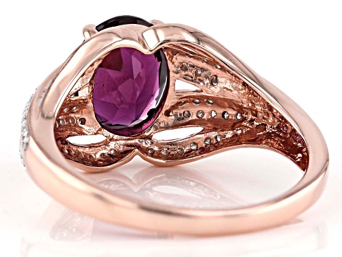 1.62ct Oval Grape Color Garnet With 0.18ctw Round White Diamond 10k Rose Gold Ring - Size 9