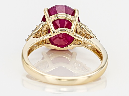 4.00ct Oval Mahaleo® Ruby With .27ctw Round White Zircon 10k Yellow Gold Ring - Size 8
