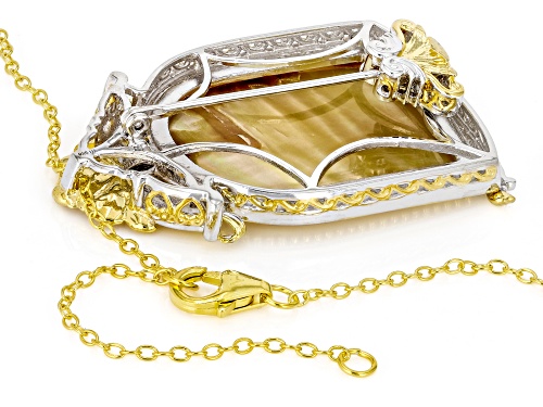 30x24mm Mother-of-Pearl, .27ct Garnet Rhodium/24k Gold Over Palladium Silver Brooch/Pendant W/Chain