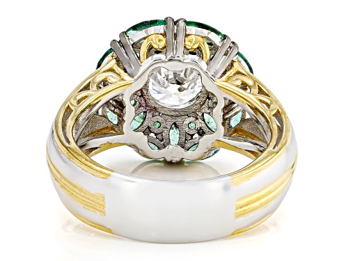 1.00ct Lab Grown Diamond, 1.21ctw Grizzly Emerald Rhodium/24k Gold Over Palladium Silver Ring - Size 8