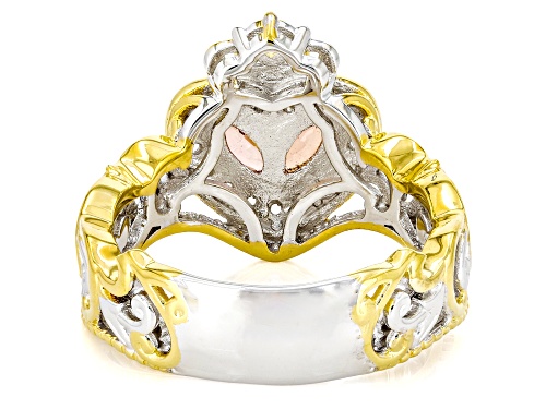 0.68ctw Padparascha Sapphire, White Zircon Rhodium/24k Gold Over Palladium Sterling Silver Ring - Size 9
