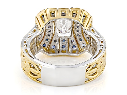 1.73ctw Lab Grown Diamond, Blue Sapphire Rhodium/24k Gold Over Palladium Sterling Silver Ring - Size 8