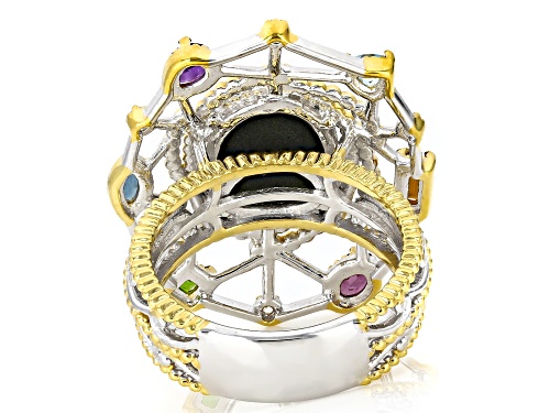 12x10mm Australian Opal Triplet, 0.77ctw Multi-Gems Rhodium/24k Gold Over Palladium Silver Ring - Size 6