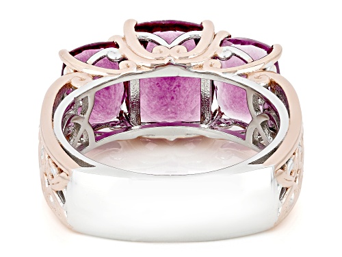 6.61ctw Pink Fluorite, .08ctw Sapphire Rhodium & 18k Gold Over Palladium Sterling Silver Ring - Size 7