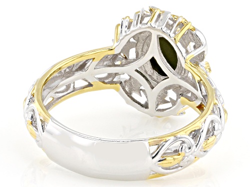 7x5mm Peacock Australian Opal Triplet Rhodium & 24K Yellow Gold Over Palladium Sterling Silver Ring - Size 10