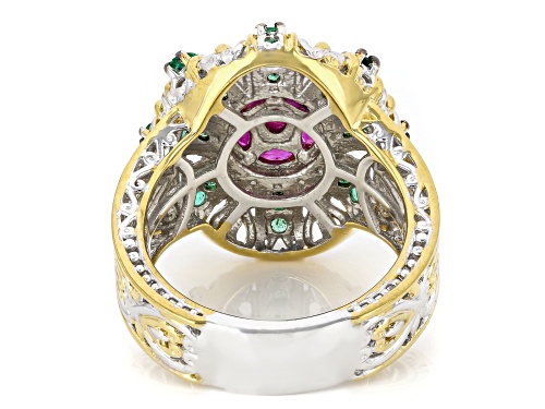 1.10ctw Ruby, Grizzly Emerald Rhodium/24k Yellow Gold Over Palladium Sterling Silver Ring - Size 9