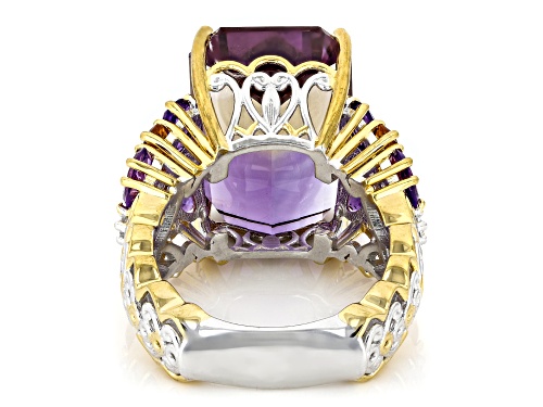 16.62ctw Ametrine, Citrine, Amethyst & Zircon Rhodium/24k Gold Over Palladium Silver Ring - Size 9