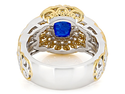 2.03ctw Cobalt Spinel With White Zircon Rhodium & 24k Gold Over Palladium Sterling Silver Ring - Size 7